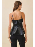 Faux Leather Peplum Top - Greige Goods