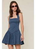Denim Halter Open Back Mini - Greige Goods