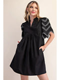Balloon Sleeve Embroidered Mini - Greige Goods