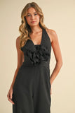 Rosette Plunge Neck Jumpsuit - Greige Goods