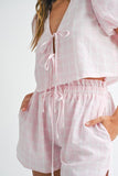 Bows and Plaid Blouse and Shorts Set - Greige Goods