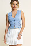 Lace Up Side Denim Vest - Greige Goods