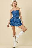 Strapless Denim Front Zip Top - Greige Goods