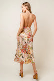 Floral Print Halter Neck Satin Midi Dress - Greige Goods