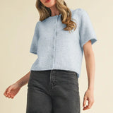 Short Puff Sleeve Sweater Cardigan - Greige Goods