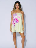 Flowy Flower Print Mini Dress - Greige Goods