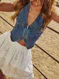 Zip-Up Denim Vest - Greige Goods
