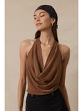 Halter Tie V-Neck Mesh Top - Greige Goods