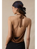 Halter Tie V-Neck Mesh Top - Greige Goods