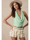 Halter Tie V-Neck Mesh Top - Greige Goods