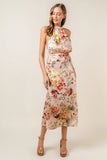 Floral Print Halter Neck Satin Midi Dress - Greige Goods
