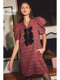 Curvy Girl Plaid Puff Sleeve Mini - Greige Goods