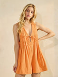 Pleated Tie Denim Romper - Greige Goods