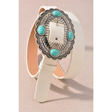 Stone Accent Oval Concho Buckle Belt - Greige Goods