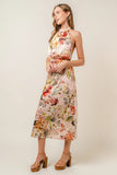 Floral Print Halter Neck Satin Midi Dress - Greige Goods
