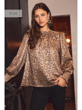 Curvy Girl Metallic Leopard Blouse - Greige Goods