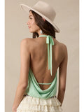 Halter Tie V-Neck Mesh Top - Greige Goods