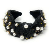 Dark Gray Plaid Knot Jeweled Headband - Greige Goods