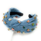 Denim Knot Jeweled Headband - Greige Goods