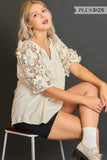 Curvy Girl Lace Sleeve Top - Greige Goods