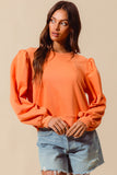 Terry Knit Puff Sleeve Top - Greige Goods