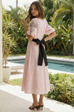 Embroidered Puff Sleeve Dress - Greige Goods
