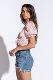 Floral Short Puff Sleeve Crop Top - Greige Goods