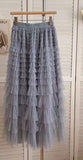 Mesh Tiered Midi Skirt - Greige Goods