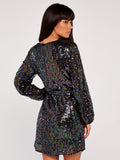 LS Sequin Tie Waist Dress - Greige Goods