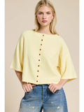 Button Front Short Sleeve Knit Cardigan - Greige Goods