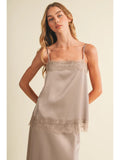 Satin & Lace Cami Top - Greige Goods
