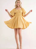 Puff Sleeve Mini Dress - Greige Goods
