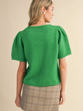 Short Puff Sleeve Sweater Cardigan