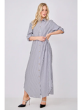 Striped Button Down Shirt Maxi Dress - Greige Goods