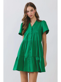 Pleated Detail Ruffle Mini Dress - Greige Goods