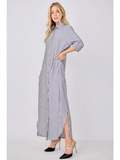 Striped Button Down Shirt Maxi Dress - Greige Goods