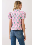 Floral Print Button Down Peplum Blouse
