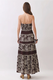Leaf Print Strapless Tiered Maxi Dress