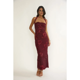 Halter Neck Floral Embroidery Midi Dress