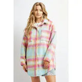 Curvy Girl Plaid Button Down Jacket - Greige Goods
