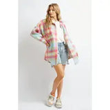 Curvy Girl Plaid Button Down Jacket - Greige Goods